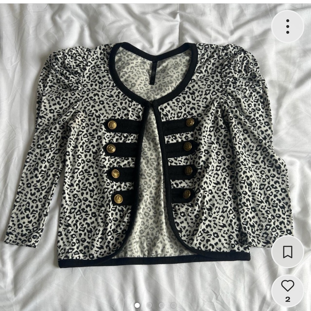 Black and white leopard print button-up top